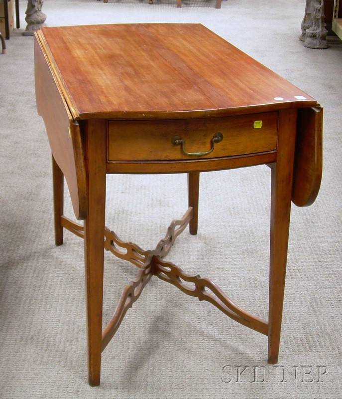 Appraisal: Federal Cherry Drop-leaf Pembroke Table with Pierced Cross-Stretchers single end