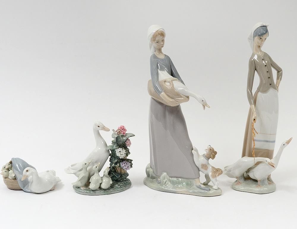 Appraisal: FOUR LLADRO PORCELAIN GROUPS Spanish Comprising family of ducks in