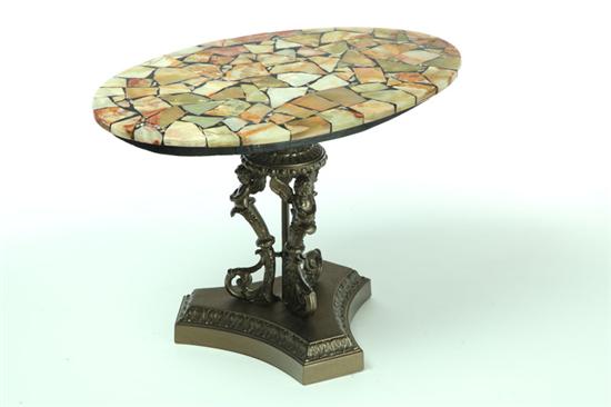 Appraisal: SIDE TABLE American th century Trefoil spelter base with cherubs