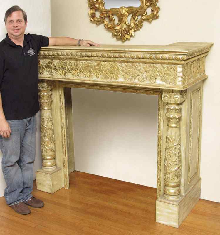 Appraisal: LARGE CARVED PARCEL GILT FIREPLACE MANTLE Ornately carved with grapevine