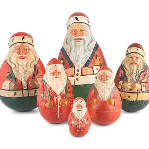 Appraisal: Six Rolly Polly Santa Figures Early th Century including an