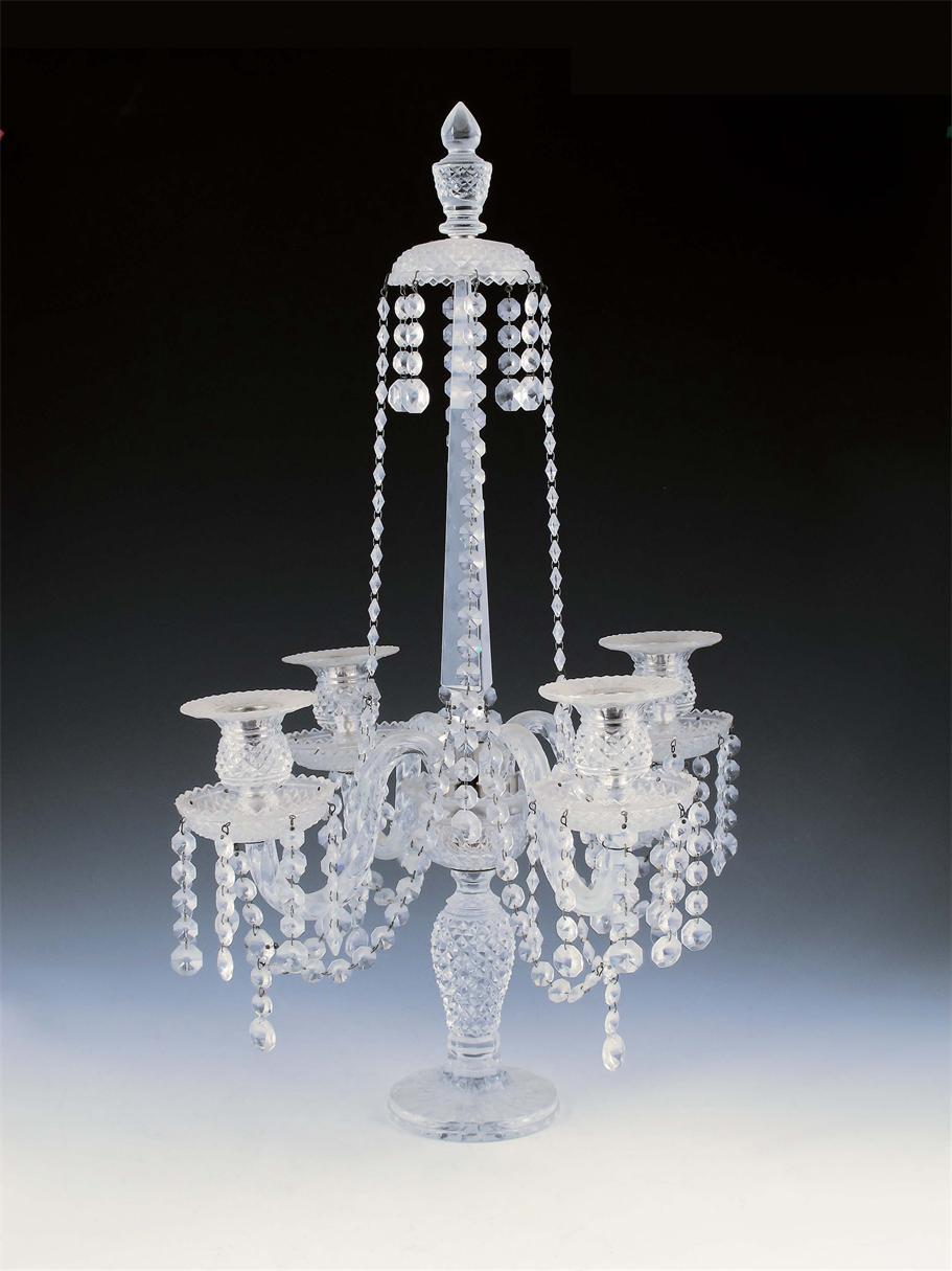 Appraisal: A cut glass four branch candelabra in George III style