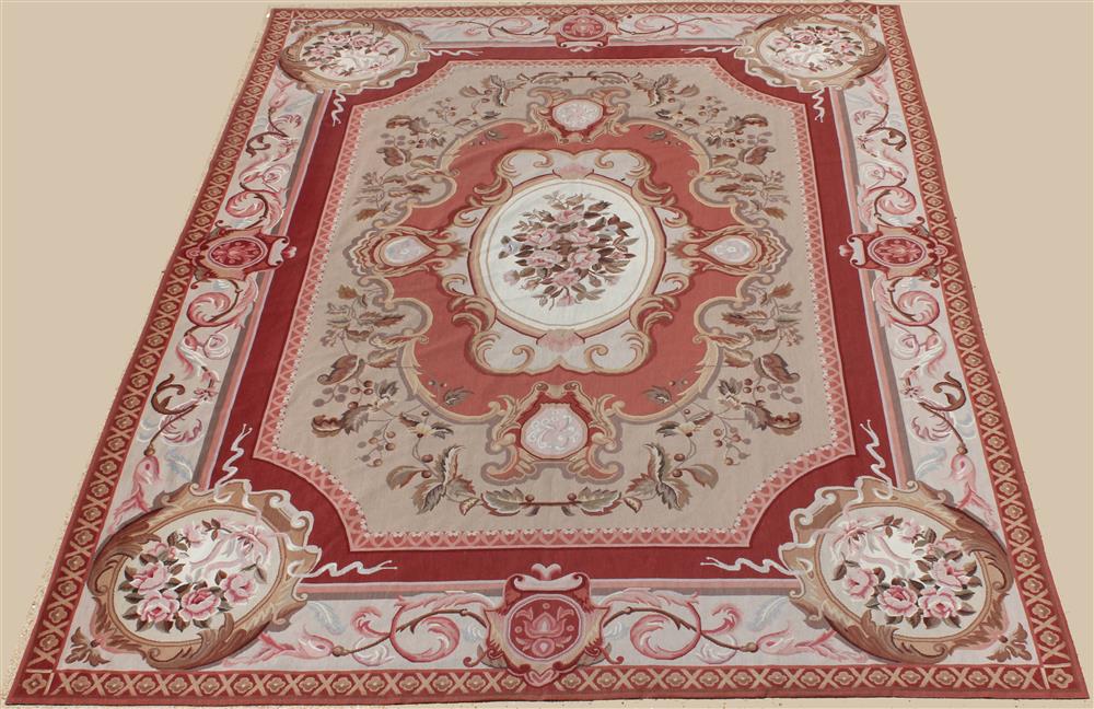 Appraisal: AUBUSSON STYLE NEEDLEPOINT RUG WITH ROSES lined colors include rose