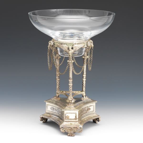 Appraisal: Belle poque Silver Plated Swans Base with Orrefors Glass Bowl