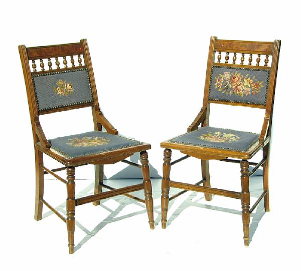 Appraisal: A set of four needlepoint upholstered side chairs late th