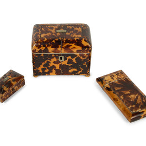 Appraisal: A Regency Tortoiseshell Tea Caddy Card Case and Small Box