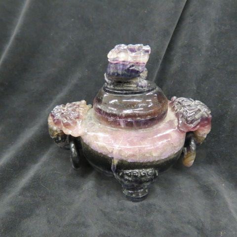 Appraisal: Chinese Carved Amethyst Censor foo dog cover and handles footed