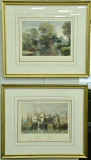 Appraisal: Set of five colored lithographs including Wharf and Shipping New