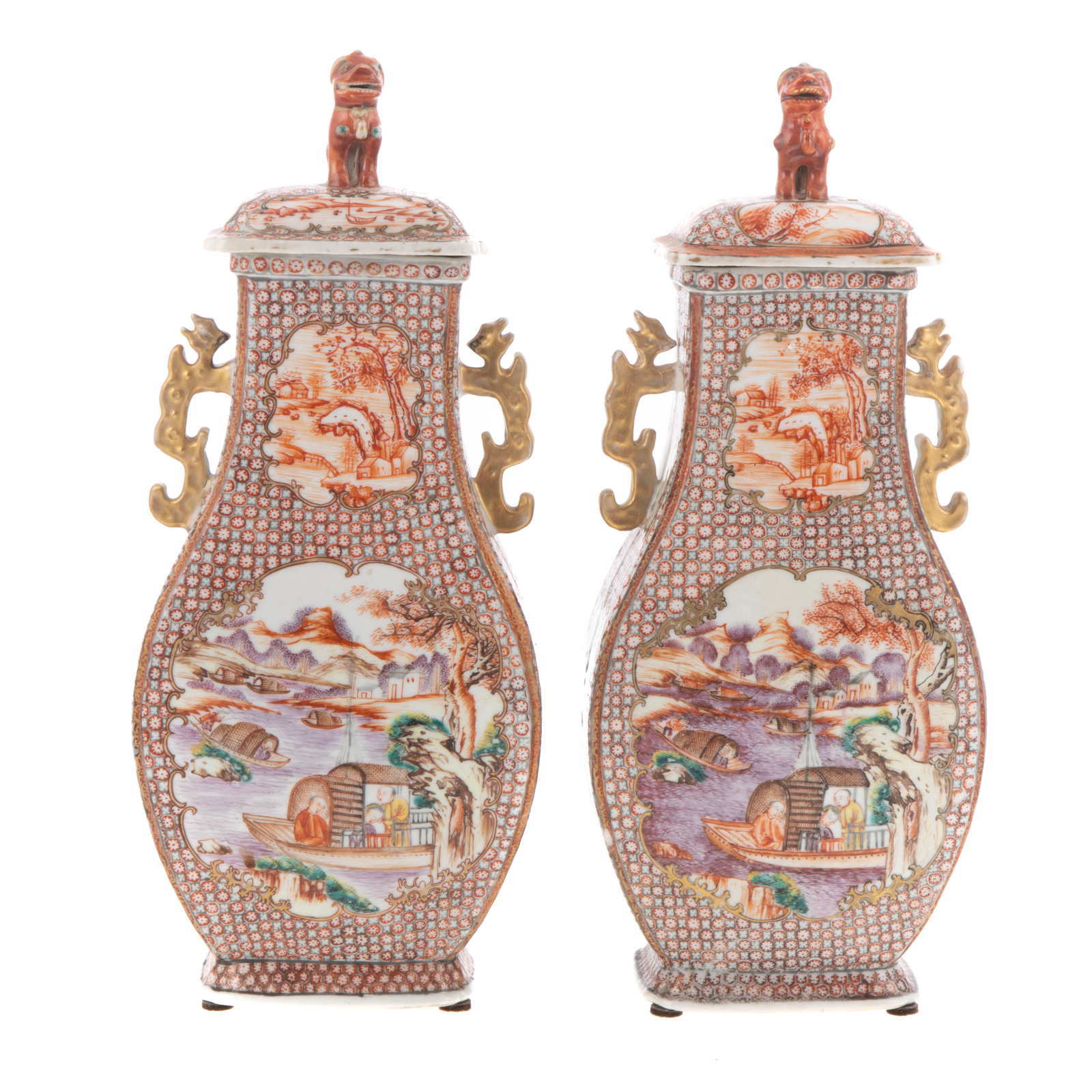 Appraisal: A PAIR OF CHINESE EXPORT MANDARIN PALETTE JARS Circa cherry