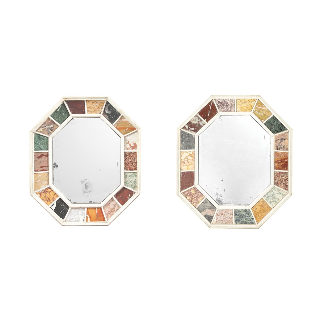 Appraisal: Pair of Italian Specimen Marble Mirrors Each of octagonal form