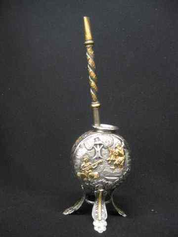 Appraisal: Gold Silver Drinking Vessel Straw Argentina elaborate outdoor scenes with