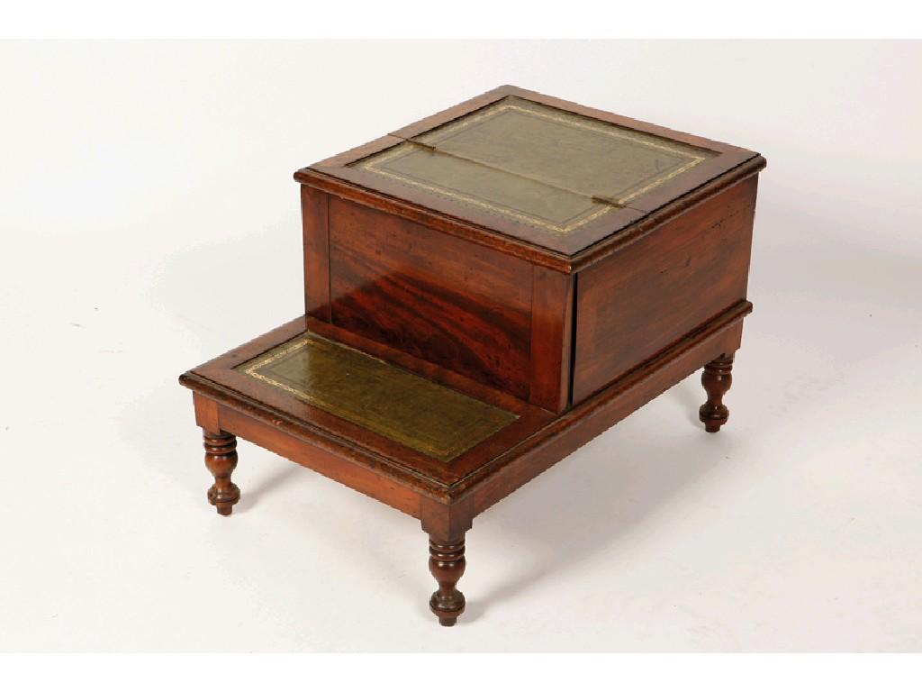 Appraisal: A VICTORIAN MAHOGANY STEP COMMODE with two leather-lined steps opening