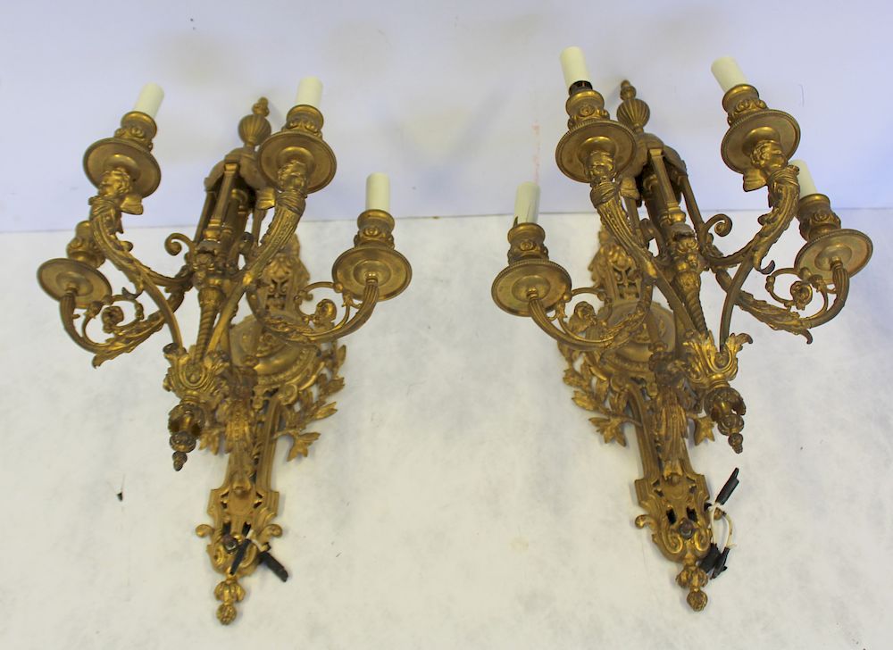 Appraisal: Pair of th C Gilt Bronze Four Light Sconces A