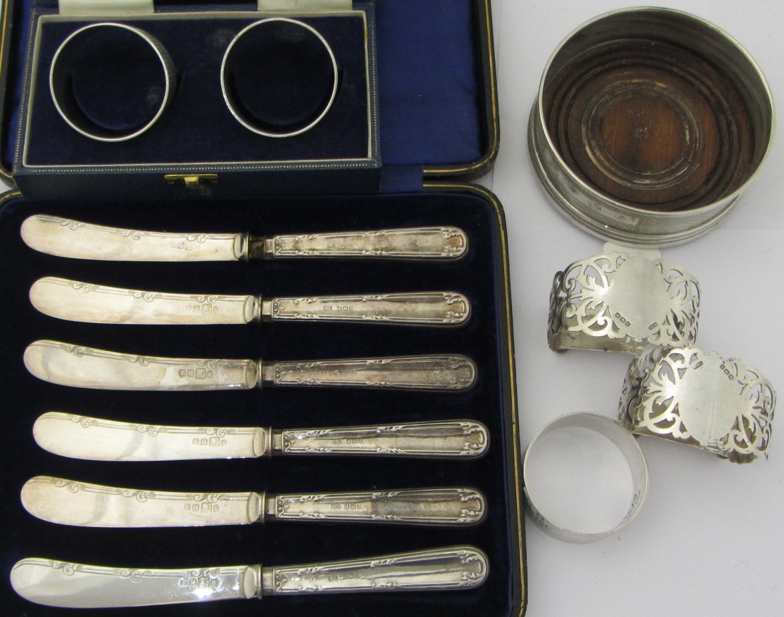 Appraisal: Silver and silver mounted wares comprising a pair of napkin