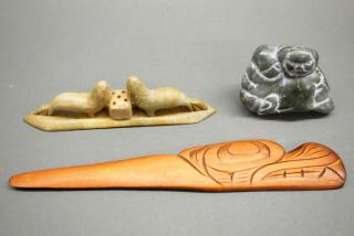 Appraisal: Inuit Northwest Coast carvings Three Inuit and Northwest Coast carvings