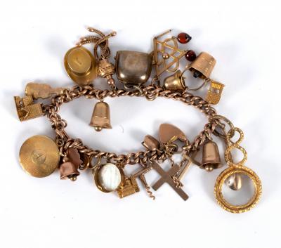 Appraisal: A ct rose gold charm bracelet with curb link chain