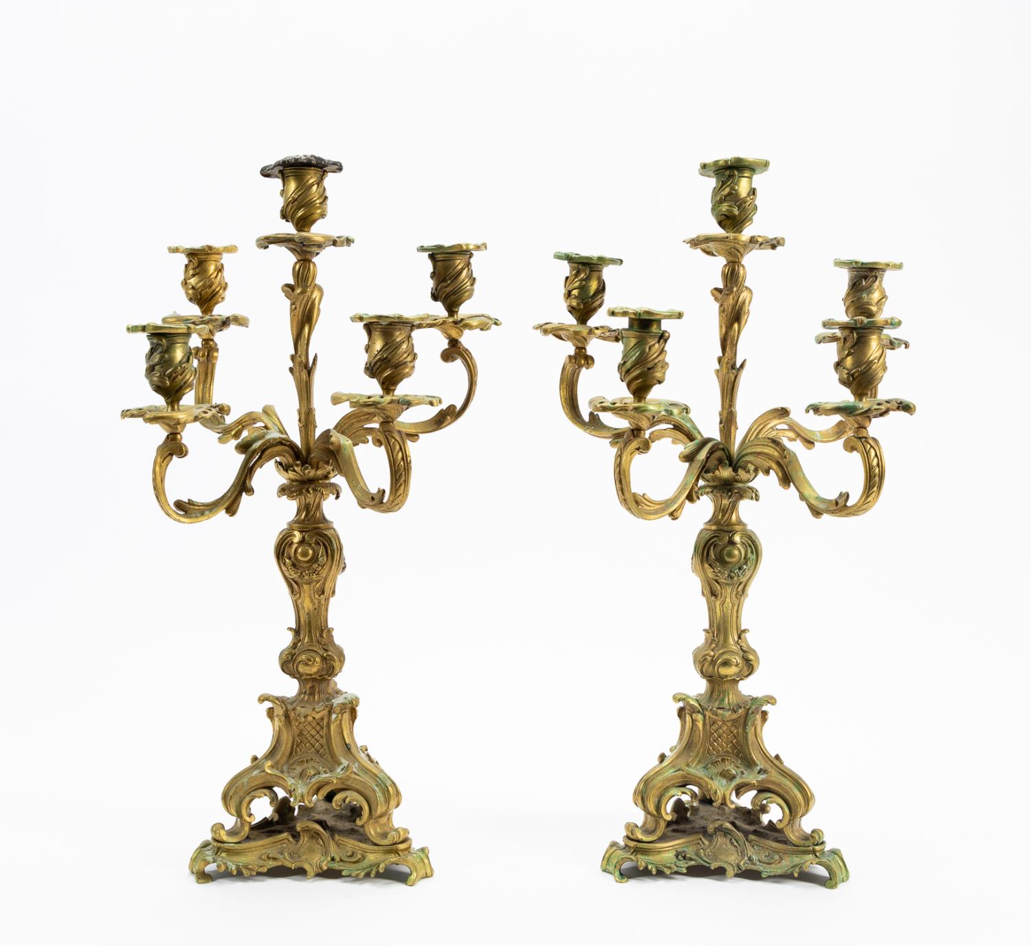 Appraisal: PR LOUIS XV-STYLE FIVE-LIGHT BRONZE CANDELABRA French late th to