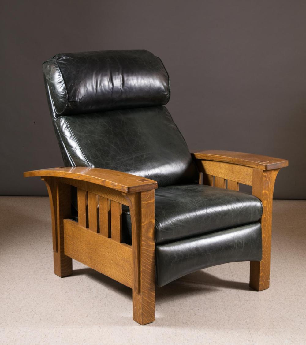 Appraisal: STICKLEY OAK 'MORRIS' BOW ARM RECLINER Mission Collection model -