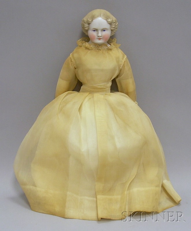 Appraisal: Mid- th Century Porcelain Headed Doll blond hair blue eyes