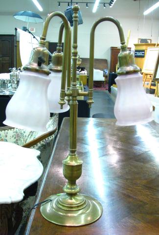 Appraisal: Brass Three Branch Table Lamp Art Glass Shades '' high