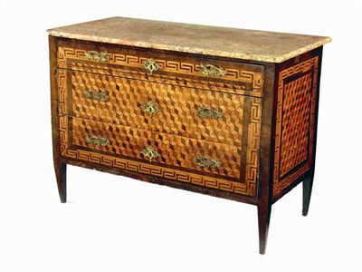 Appraisal: A late th century parquetry commode the later faceted edge