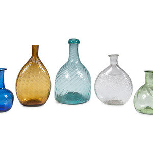 Appraisal: Five Early American Glass Pattern Molded Flasks and Bottles th