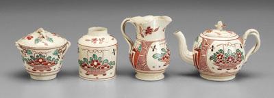 Appraisal: Leedsware tea set creamware decorated with red and pale blue