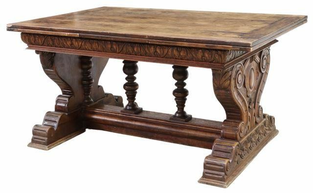 Appraisal: Renaissance Revival walnut draw-leaf table early th c rectangular table