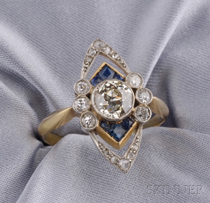 Appraisal: Sapphire and Diamond Ring bezel-set with an old European-cut diamond