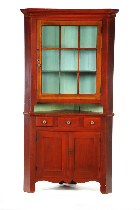 Appraisal: FINE CORNER CUPBOARD Ohio or Pennsylvania mid th century poplar