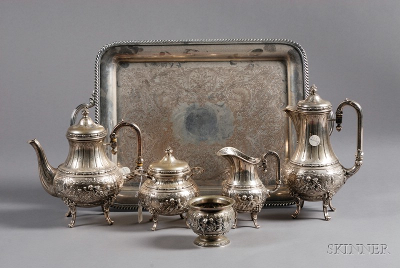 Appraisal: Five-Piece Rococo Revival German Silver Coffee and Tea Service early