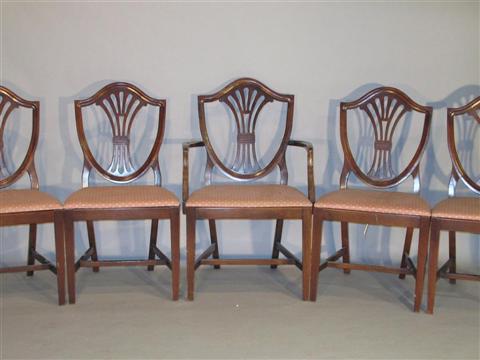 Appraisal: SIX HEPPLEWHITE STYLE MAHOGANY DINING CHAIRS Twentieth century each with