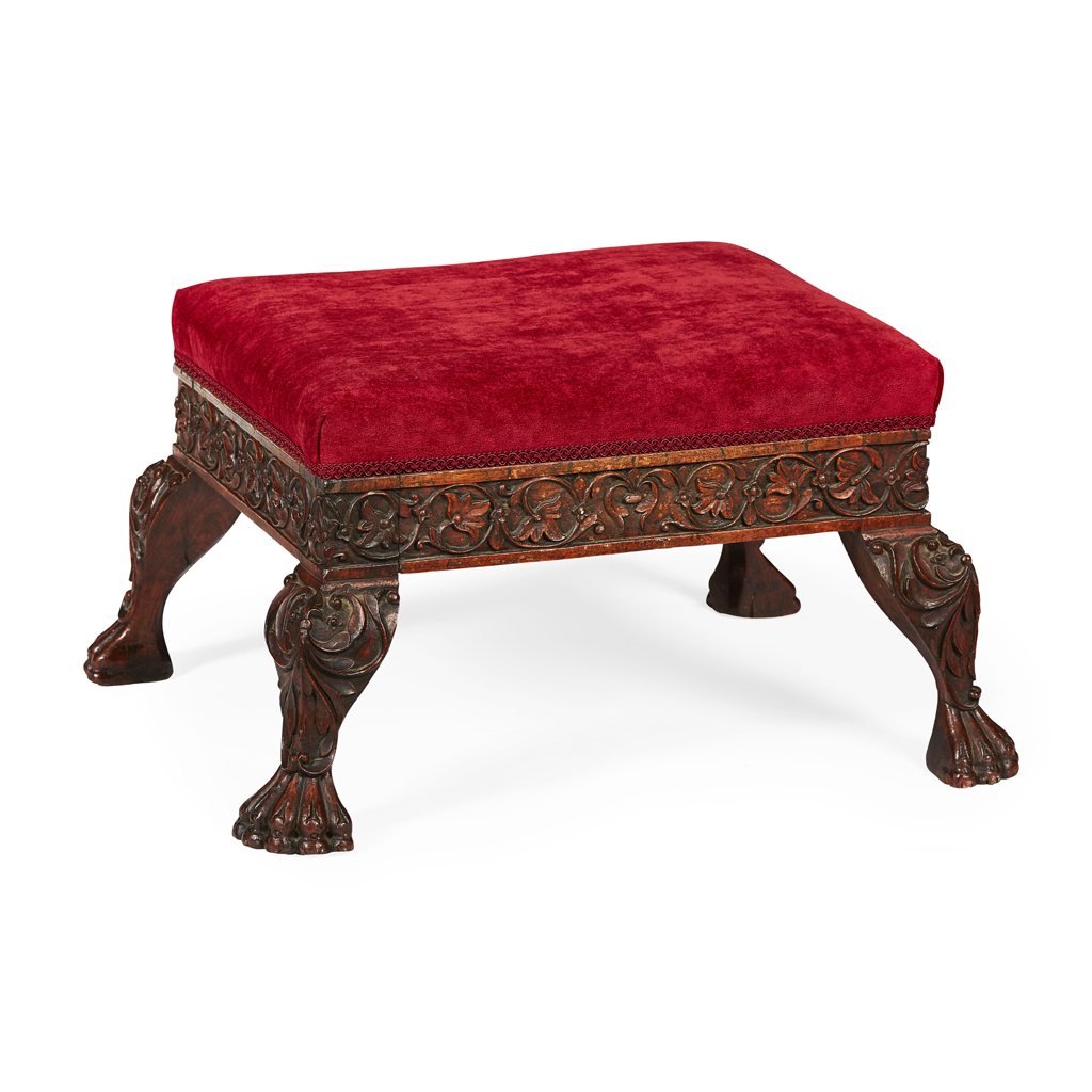 Appraisal: ANGLO-INDIAN PADOUK STOOL TH CENTURY the rectangular padded seat over