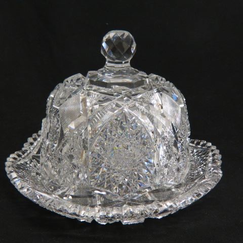 Appraisal: Cut Glass Butter Dish elaborate dome top starbursts diamond ray