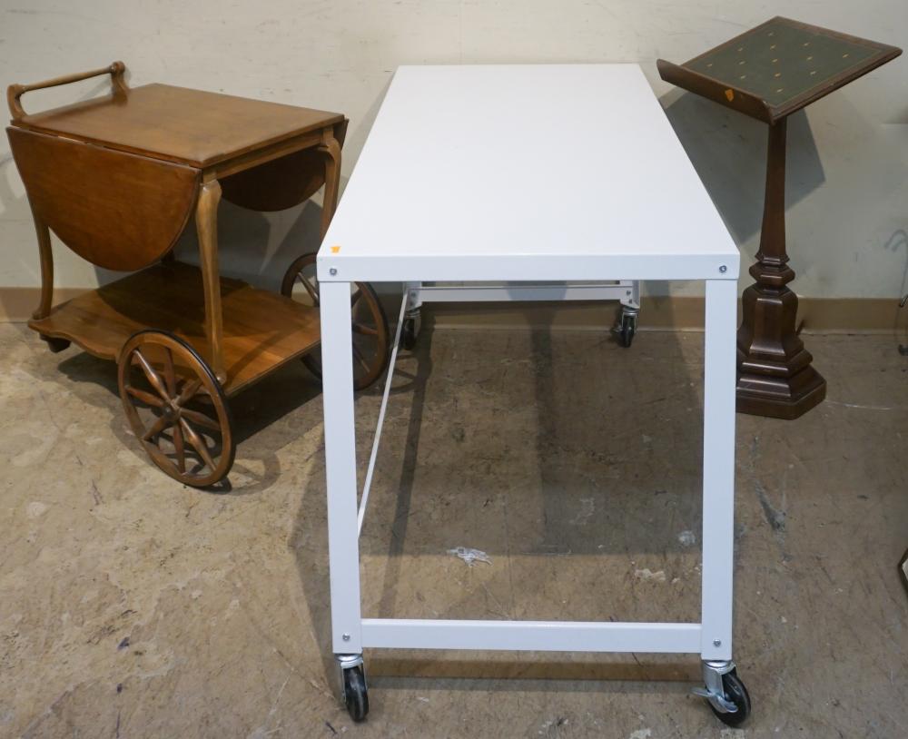 Appraisal: Mahogany Musical Stand Rolling Cart and a White Enamel Painted