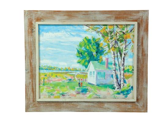 Appraisal: OIL ON CANVAS BY EMERSON BURKHART Brightly painted scene of