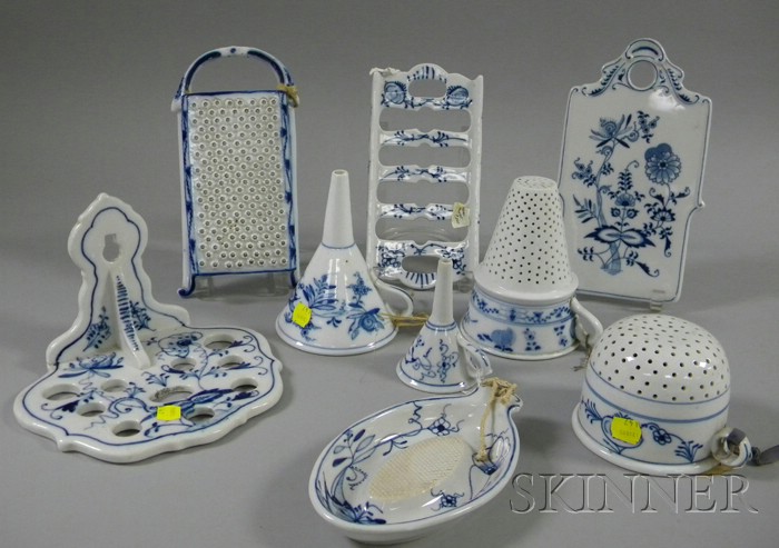 Appraisal: Nine German Blue and White Meissen-type Decorated Porcelain Kitchen Items