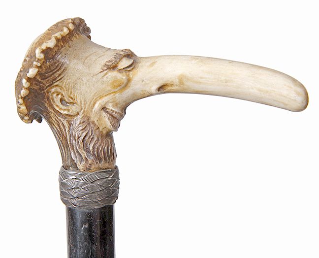 Appraisal: Anti-Semitic Stag Cane- early th century- nicely carved antler woven