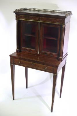 Appraisal: A French mahogany and brass inlaid bonheur du jour the