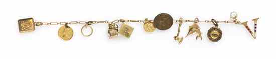 Appraisal: A Karat Yellow Gold Charm Bracelet with Attached Charms including