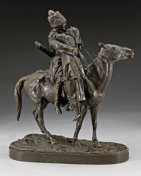 Appraisal: A Russian patinated bronze figural group The Farewell cast after