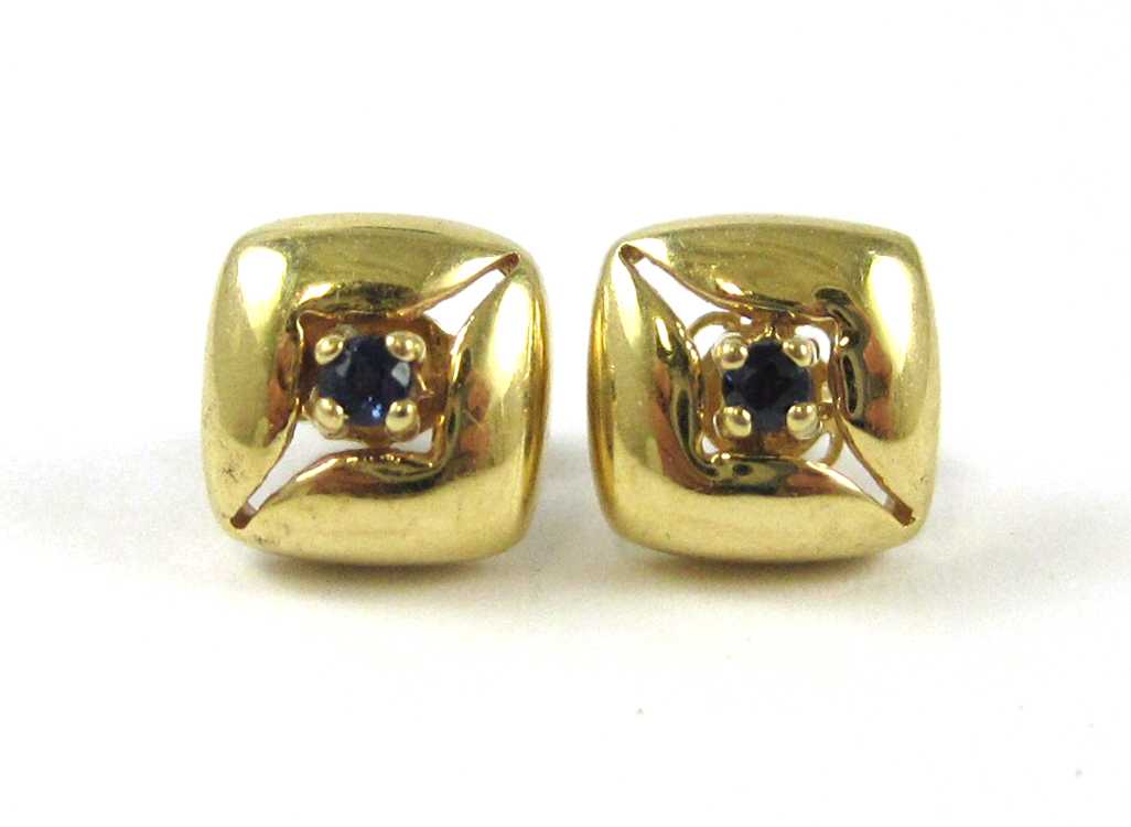 Appraisal: PAIR OF BLUE SAPPHIRE AND FOURTEEN KARAT GOLD EAR STUDS