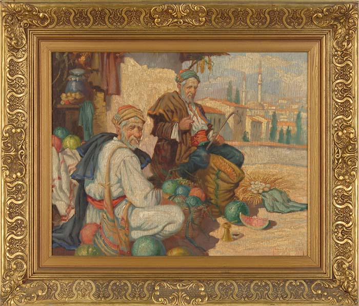 Appraisal: SIGNED Early th Century THE ARAB MERCHANTS Oil on wood