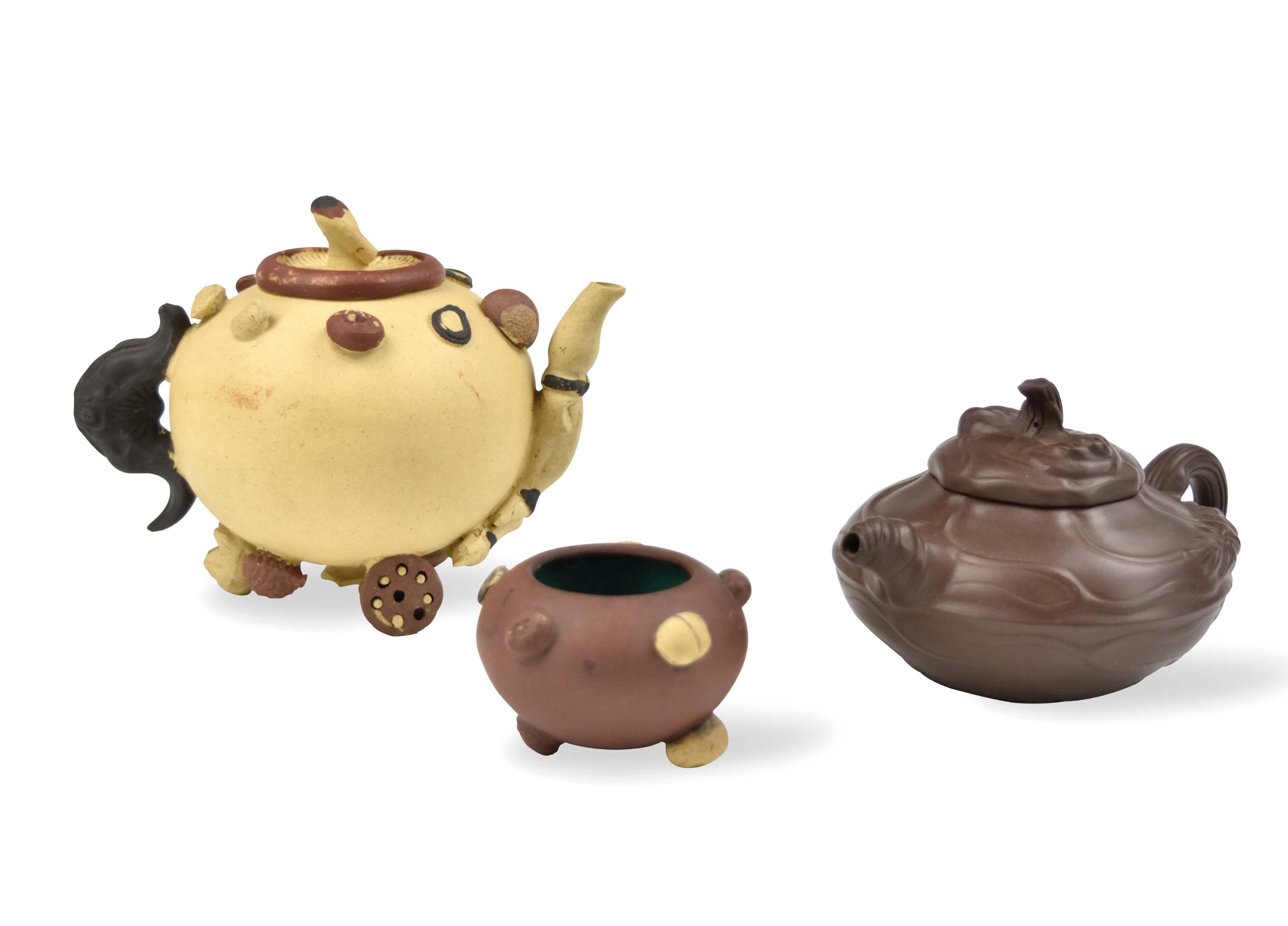 Appraisal: three yellow and two different shades of brown zhisha teapot