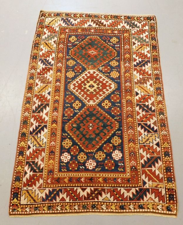 Appraisal: Antique Geometric Kazak Carpet Middle East Circa Red green ivory