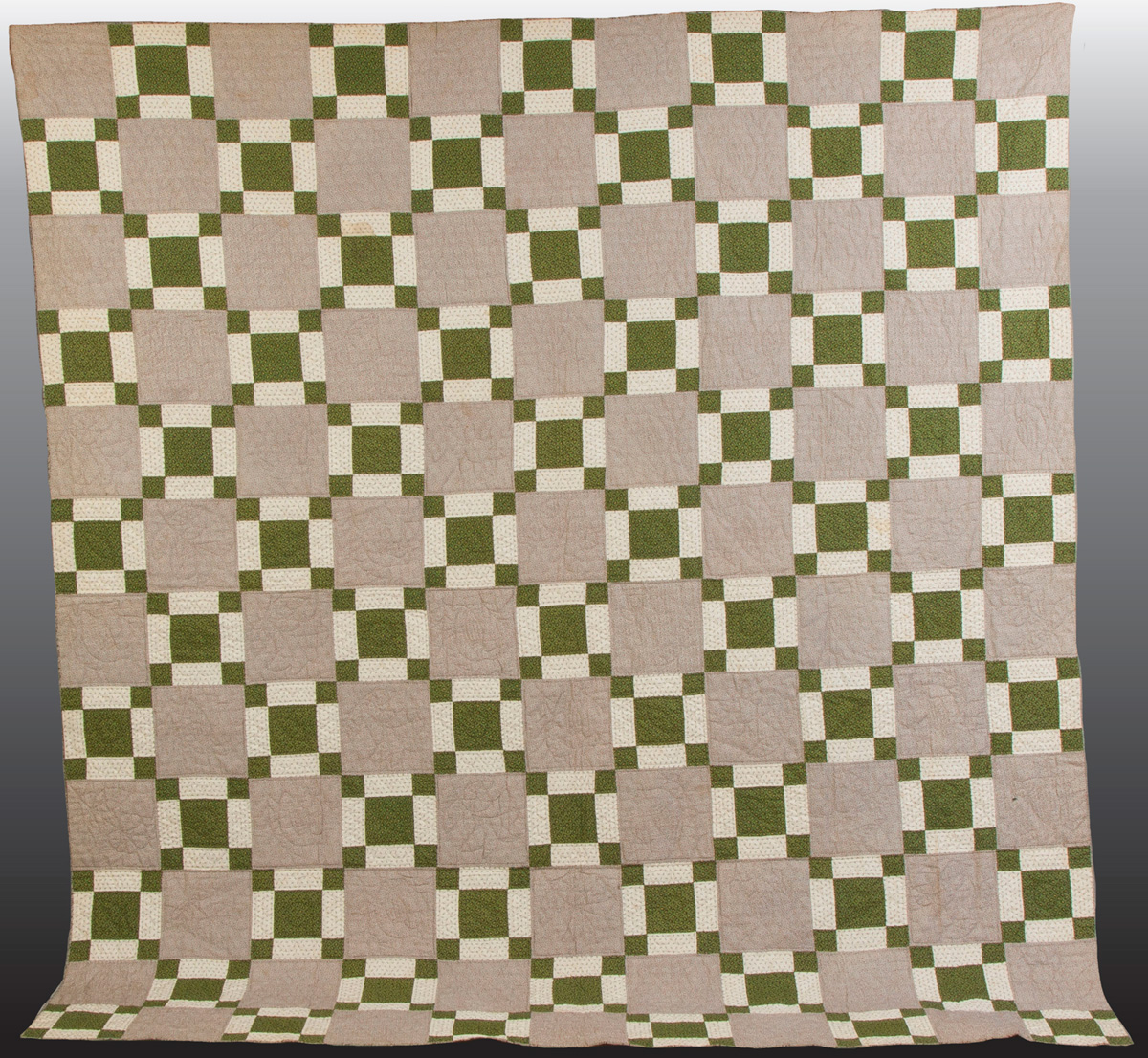 Appraisal: Green Calico Block Quilt th cent