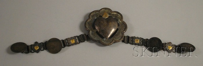 Appraisal: South American Silver Ornament with a large central framed heart