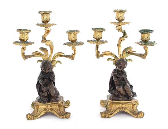 Appraisal: Pair Louis XVI style parcel-gilt bronze figural candelabra th century