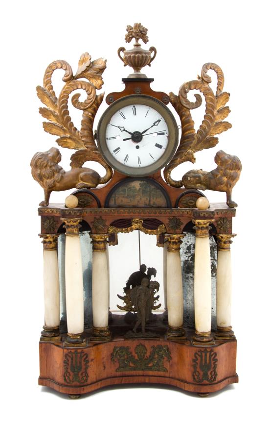 Appraisal: Sale Lot An Austrian Alabaster Giltwood and Burlwood Mantel Clock