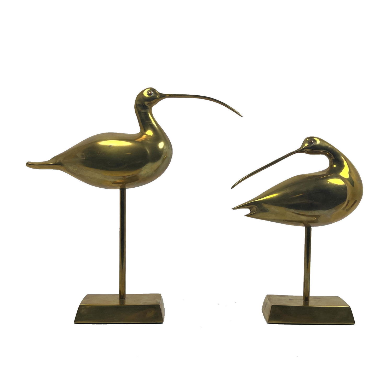 Appraisal: Pr Brass Long Billed Curlew Birds Sculptures On brass stands